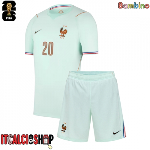 Francia Desire Doue #20 Seconda Maglia Bambino Mondiali 2026 Manica Corta (+ Pantaloni corti)